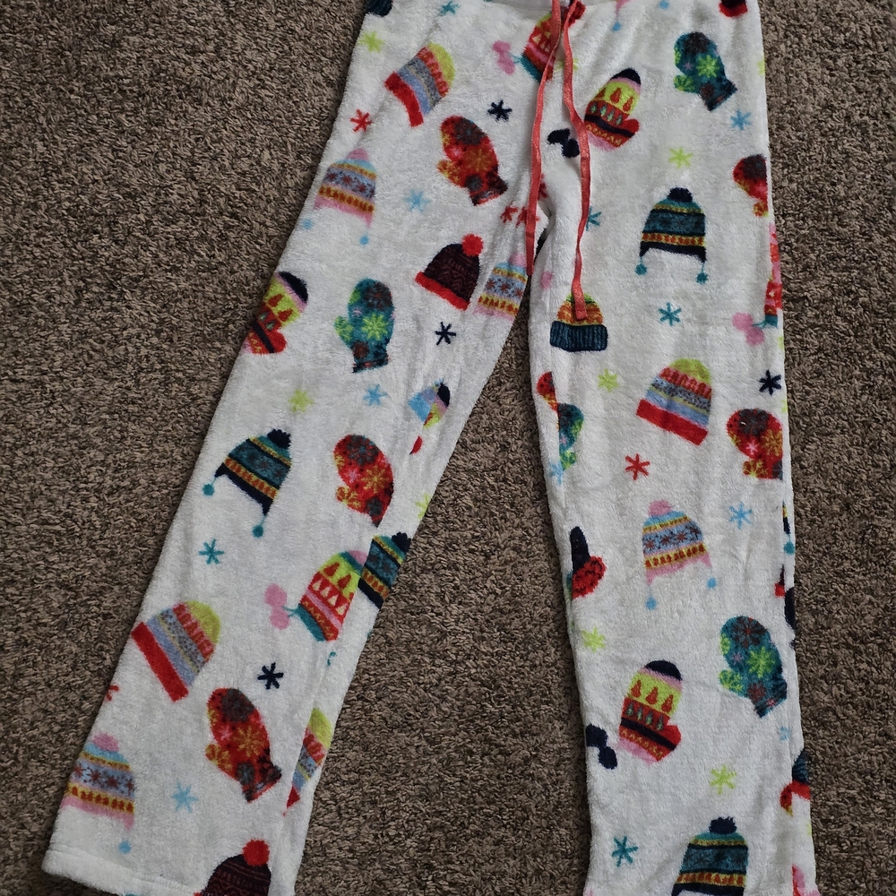 Cozy Fleece Pajama Pants with Colorful Hat Print